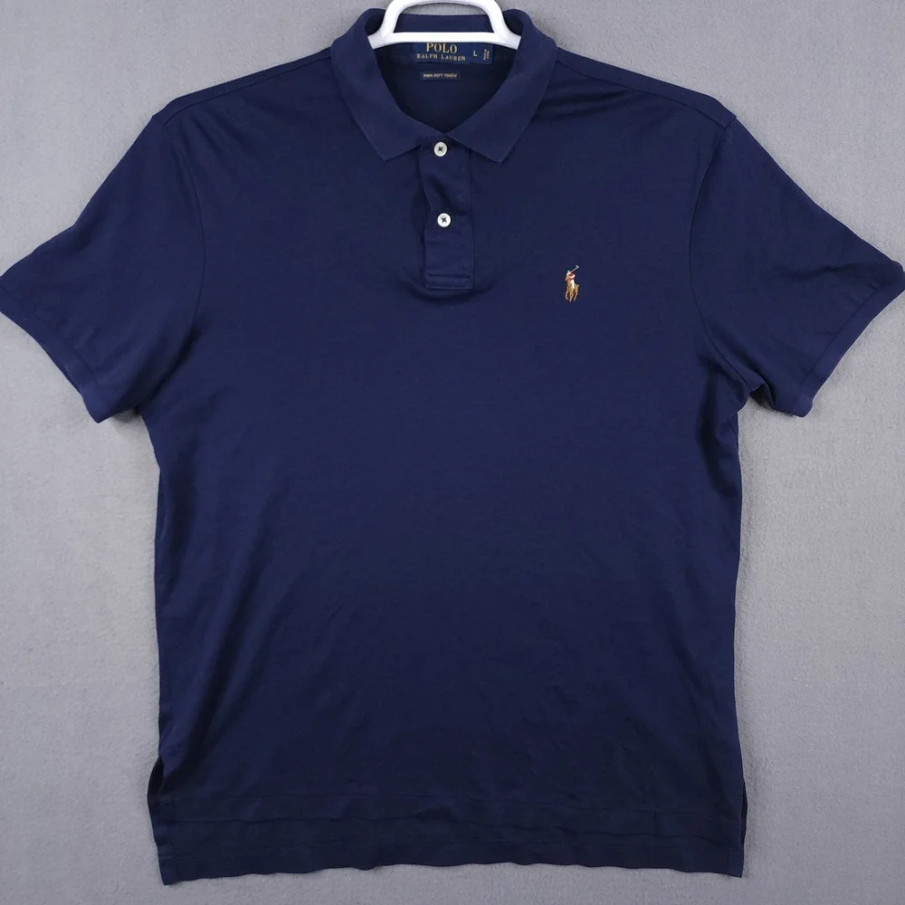 Polo Ralph Lauren Mens Large Navy Blue Pima Soft Touch Cotton Short Sleeve Polo